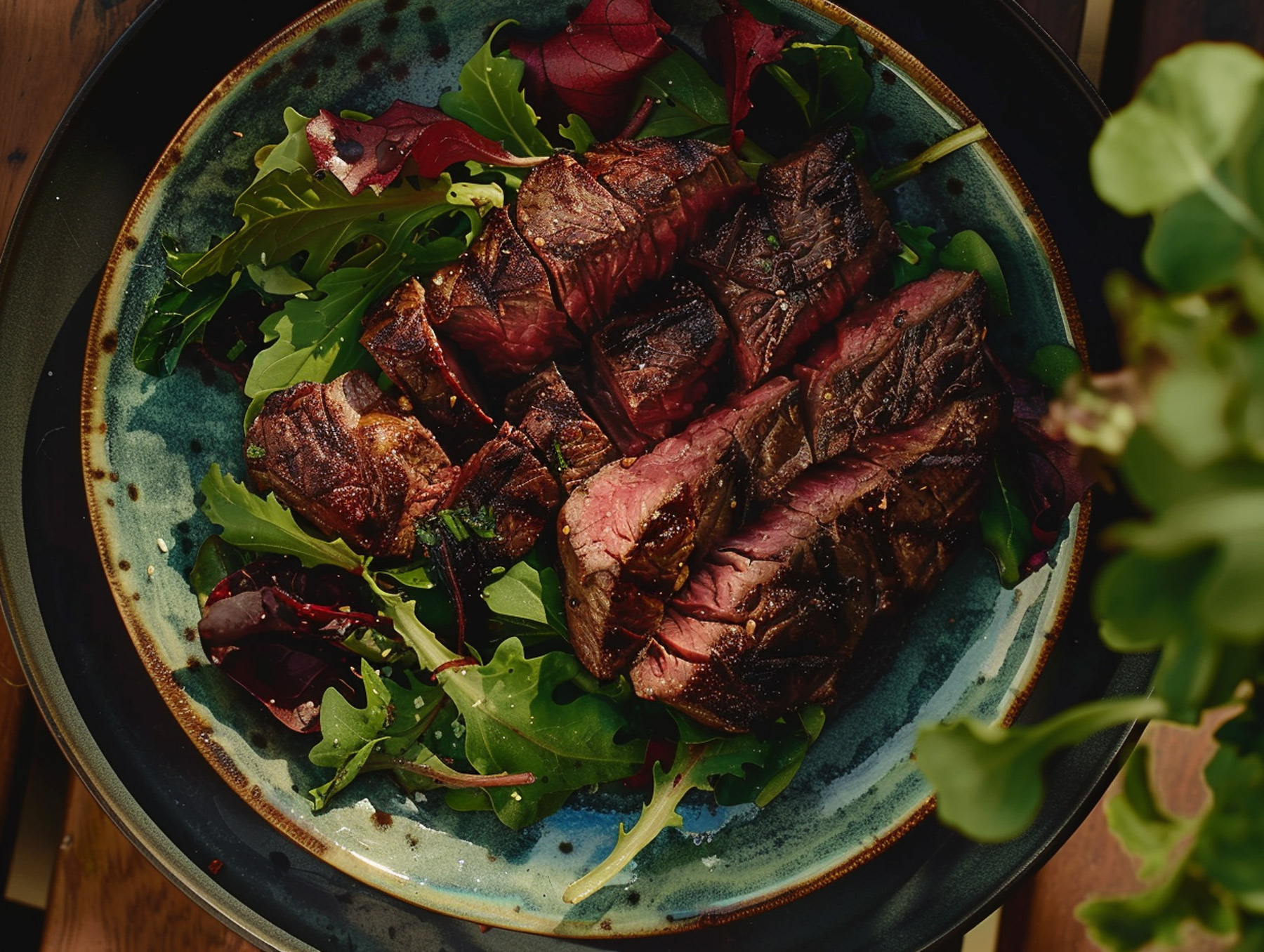 A nice green salad with steak